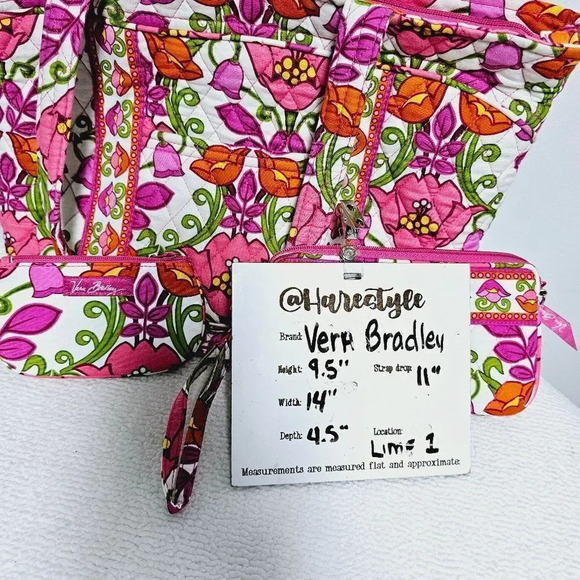Vera Bradley 3pc tote, wallet & change purse pink floral - Picture 12 of 13